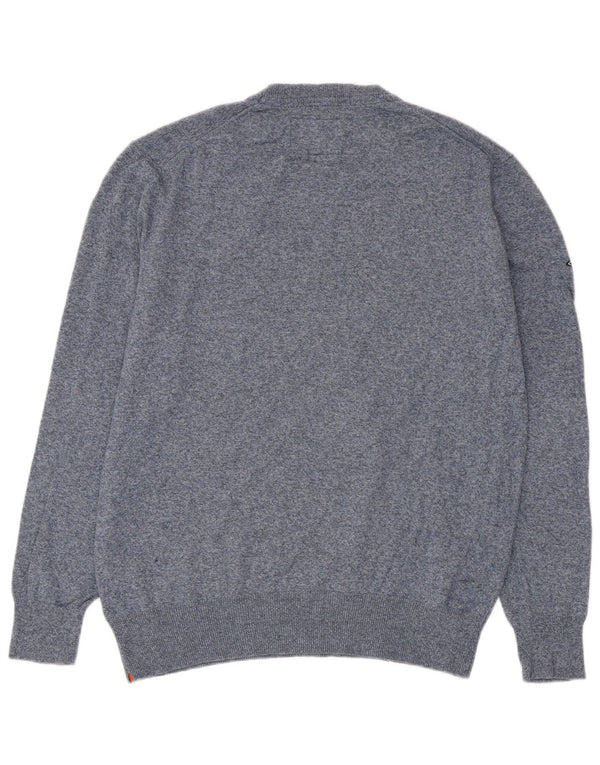 Superdry sweater med rund hals til mænd 2XL marineblå flækket bomuld