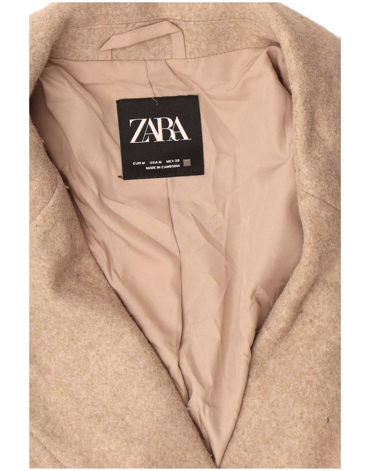 Zara Dame Oversized Dobbeltradet Frakke UK 16 Medium Beige Polyester