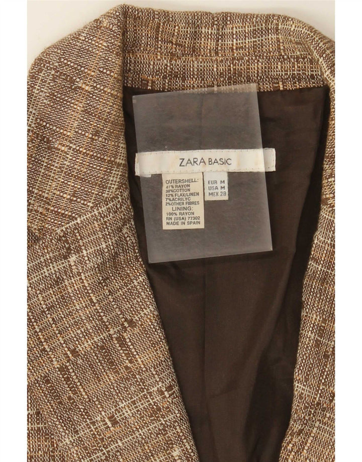 Zara Dame 1 Knap Blazer Jakke UK 12 Medium Brun Flecked Rayon