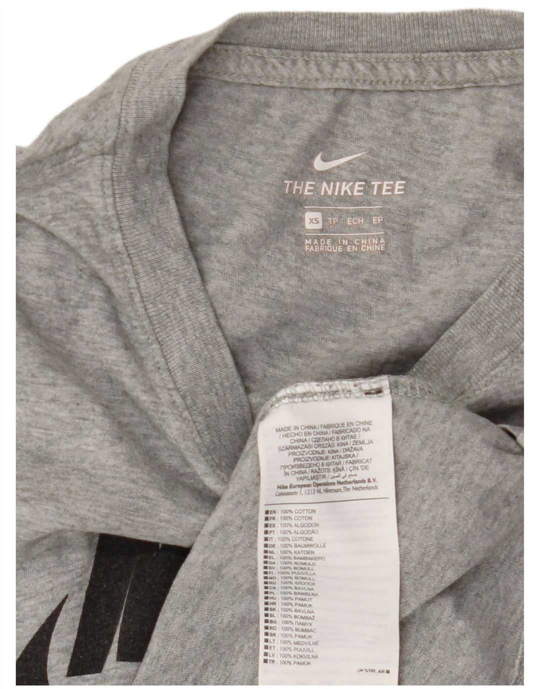 NIKE grafisk t-shirt top til kvinder UK 6 XS grå flækket bomuld