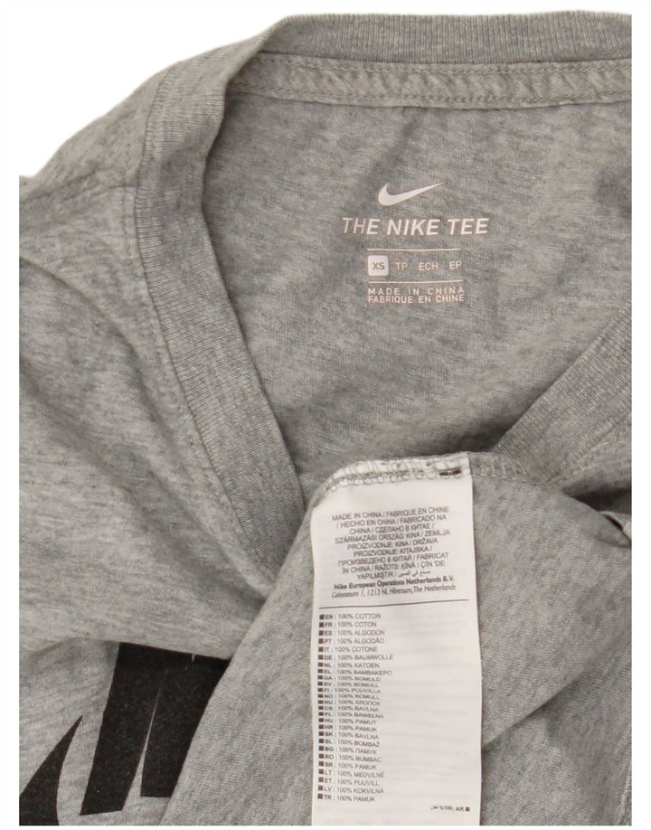 NIKE grafisk t-shirt top til kvinder UK 6 XS grå flækket bomuld
