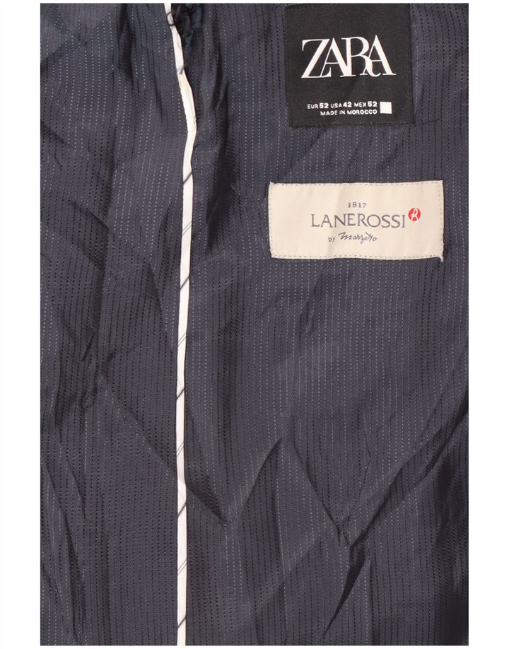 Zara Herre 2-knaps blazerjakke EU 52 Large Navy Blue Houndstooth