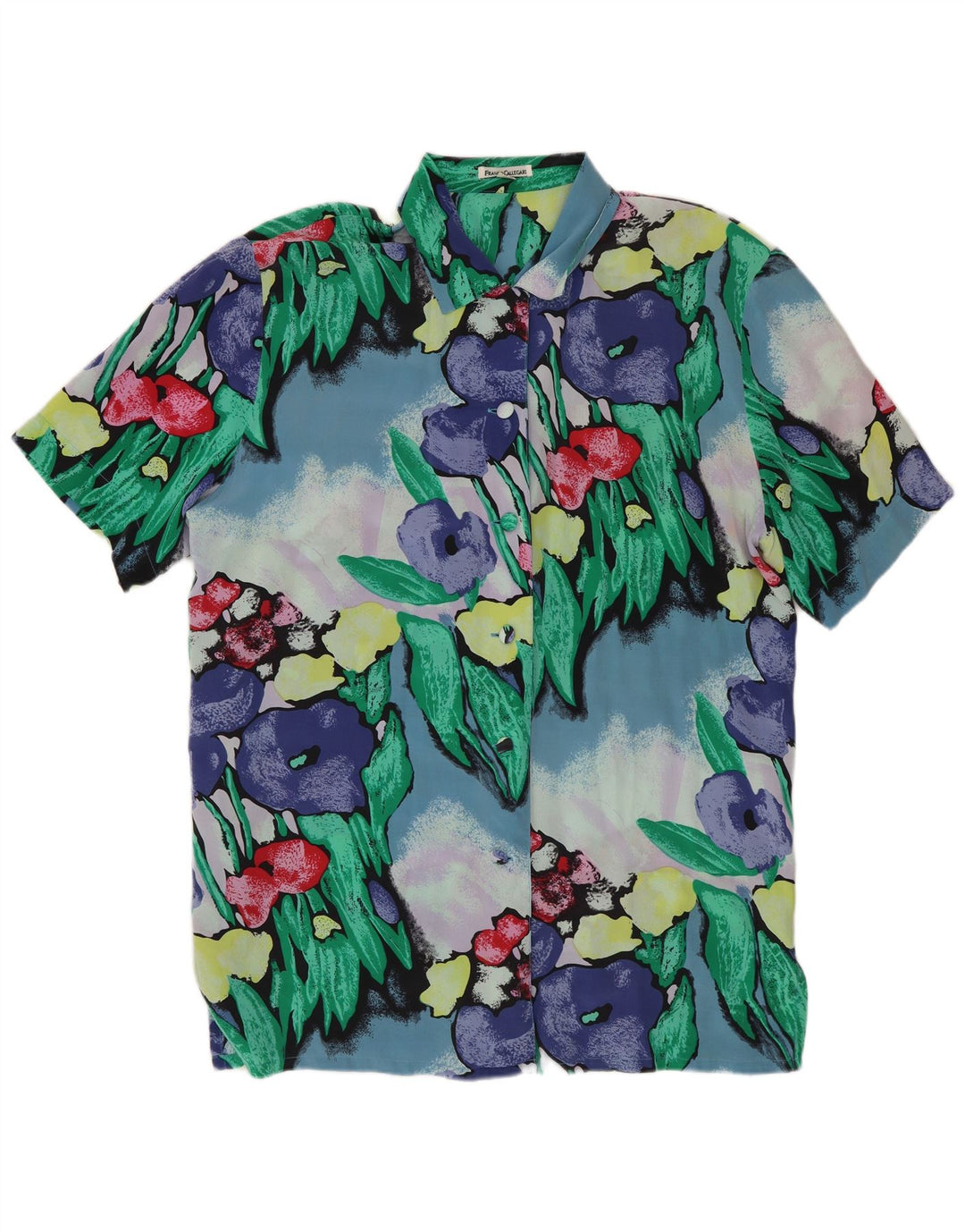 FRANCO CALLEGARI Kortærmet skjortebluse til kvinder EU 38 Medium Blue Floral