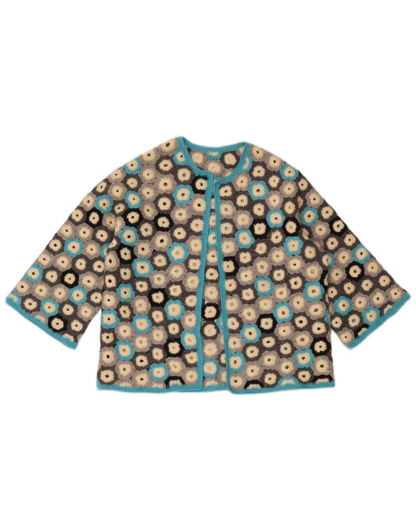 Vintage Womens Crop 3/4-ærmet cardigantrøje UK 8 Small Multifarvet