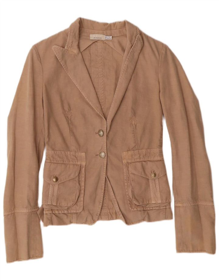PINKO Dame 2 Button Blazer Jacket UK 8 Small Beige Bomuld