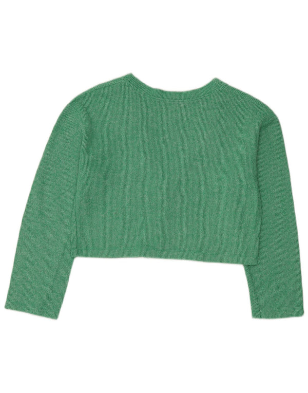Zara Womens Oversized Crop Cardigan Sweater UK 10 Small Green Bomuld
