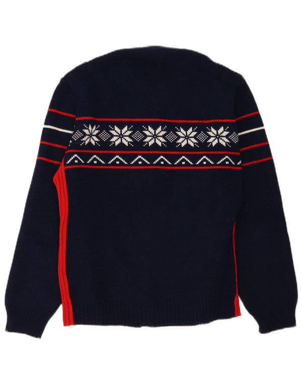 Vintage herre cardigan sweater Medium Navy Blue Fair Isle polyakryl