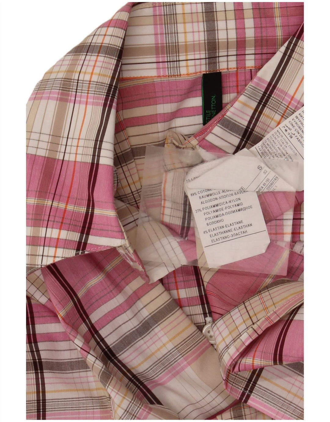 Benetton Dameskjorte UK 10 Lille Pink Plaid Bomuld
