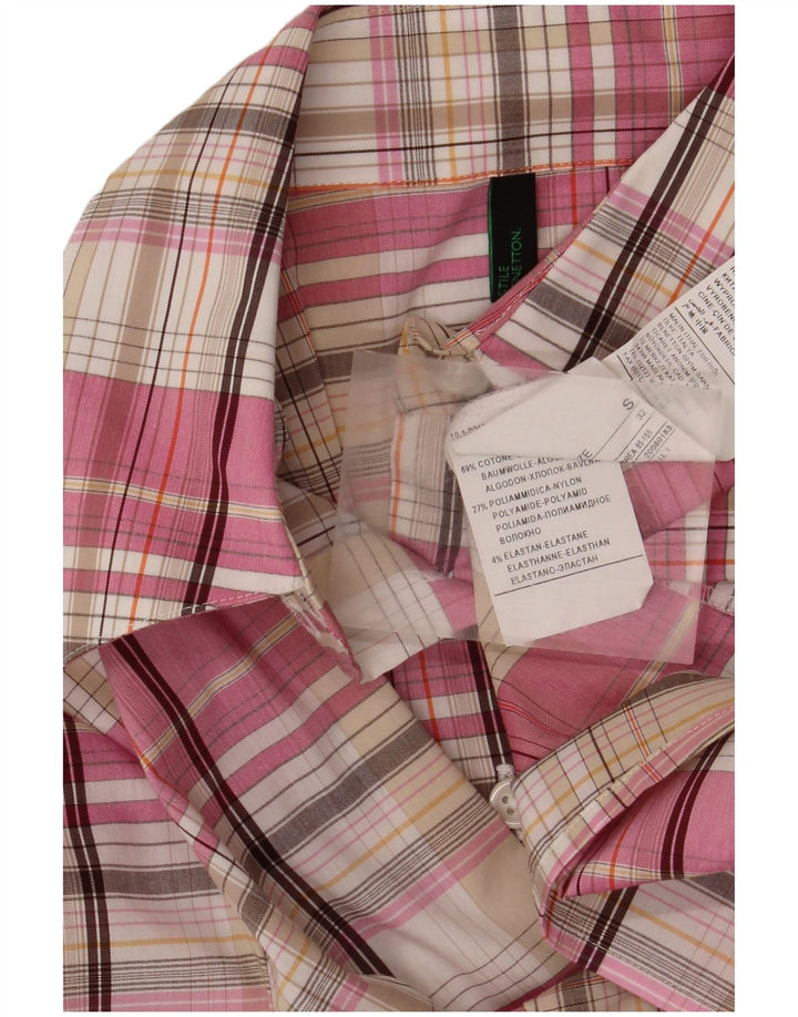 Benetton Dameskjorte UK 10 Lille Pink Plaid Bomuld