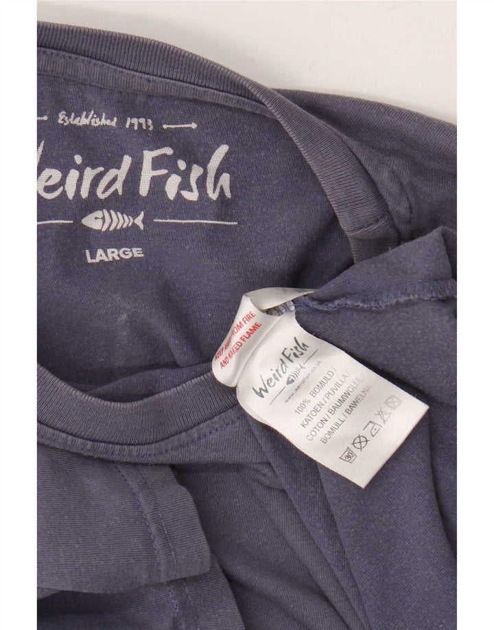 Weird Fish Herre grafisk T-shirt Top Stor lilla bomuld