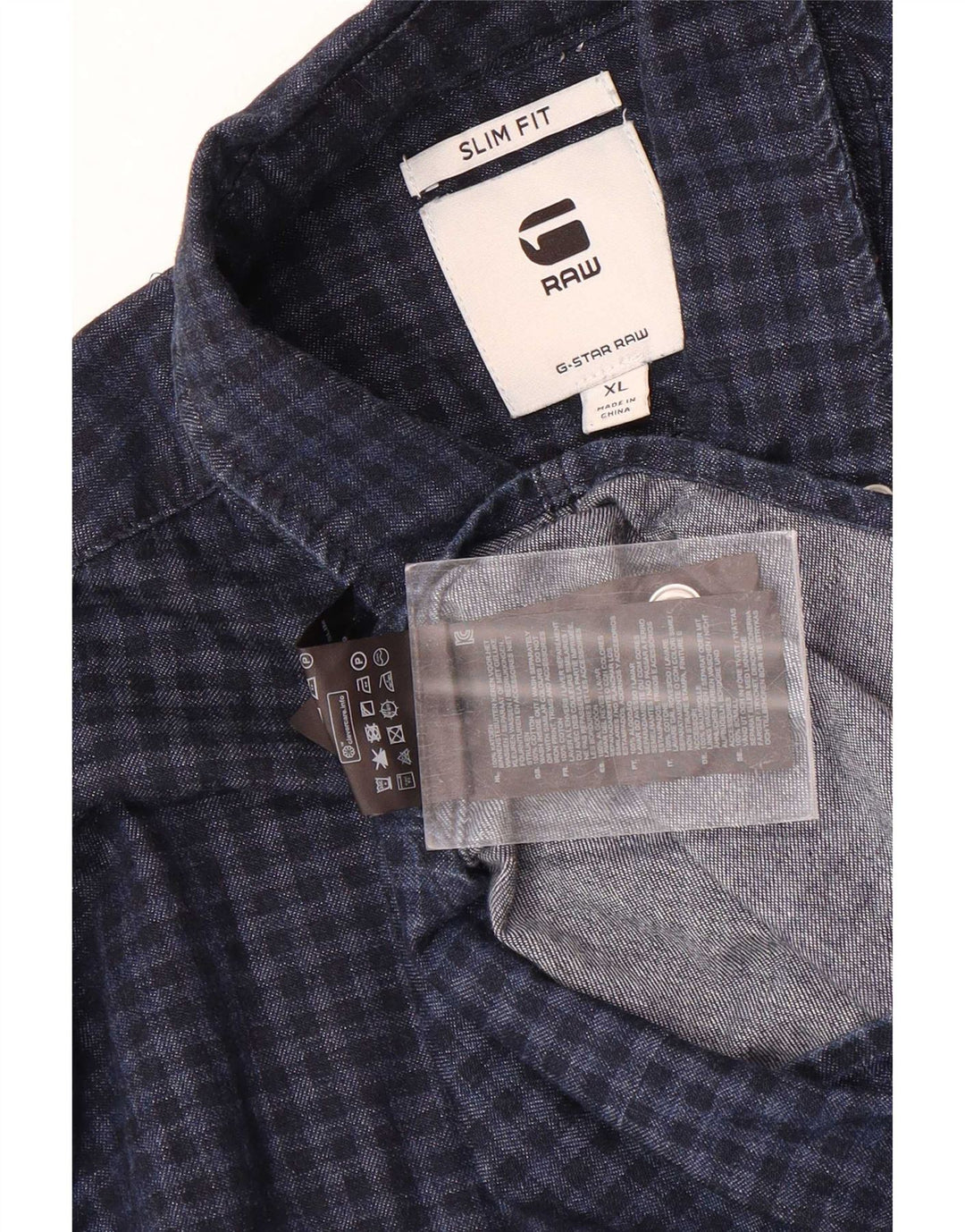 G-Star herre Slim Fit skjorte XL marineblå Gingham bomuld