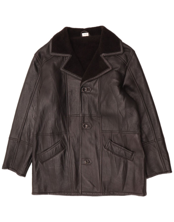 Vintage Herre Shearling Jacket UK 46 3XL sort læder