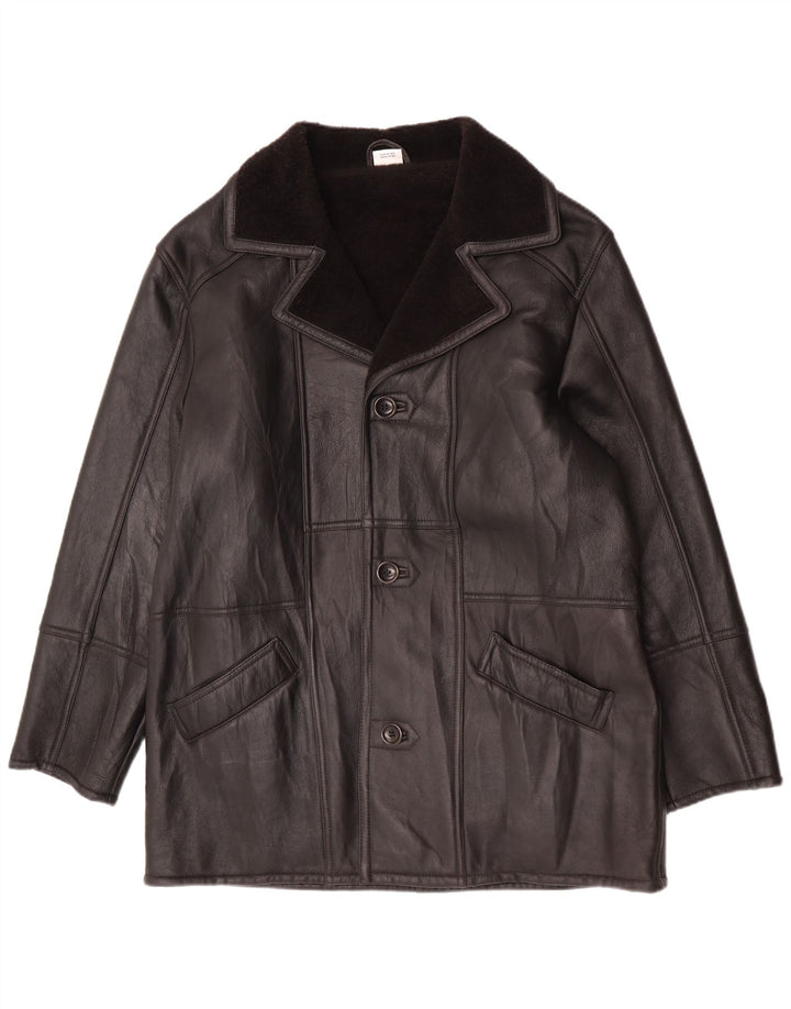 Vintage Herre Shearling Jacket UK 46 3XL sort læder
