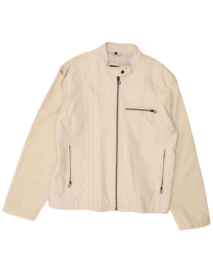 Vintage oversize læderjakke til kvinder IT 44 Medium hvidt læder