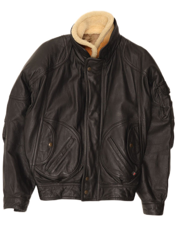 Vintage Mens Bomber Leather Jacket UK 36 Small Black Leather