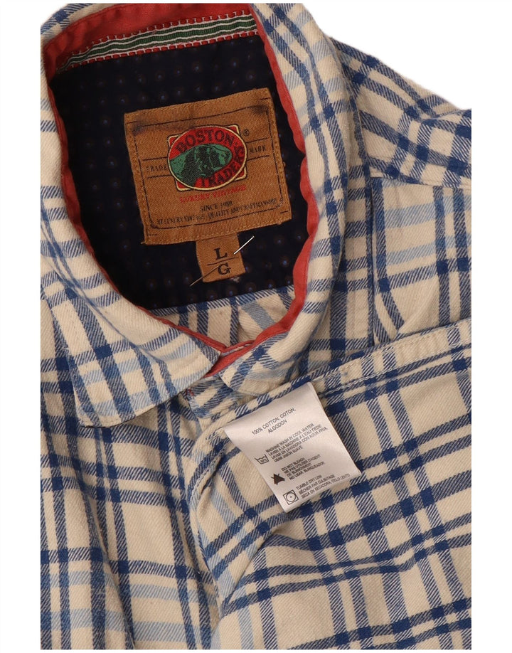 Boston herre flannel skjorte stor off white ternet bomuld