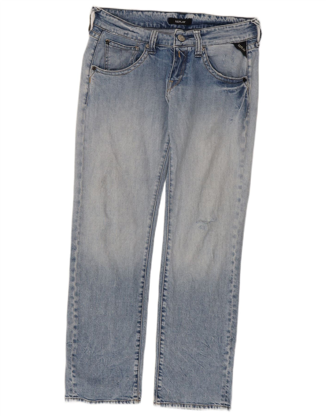 Replay Dame Distressed Straight Jeans W30 L30 Blå Bomuld