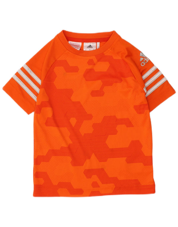 ADIDAS Boys Climalite Grafisk T-Shirt Top 3-4 år Orange Geometrisk