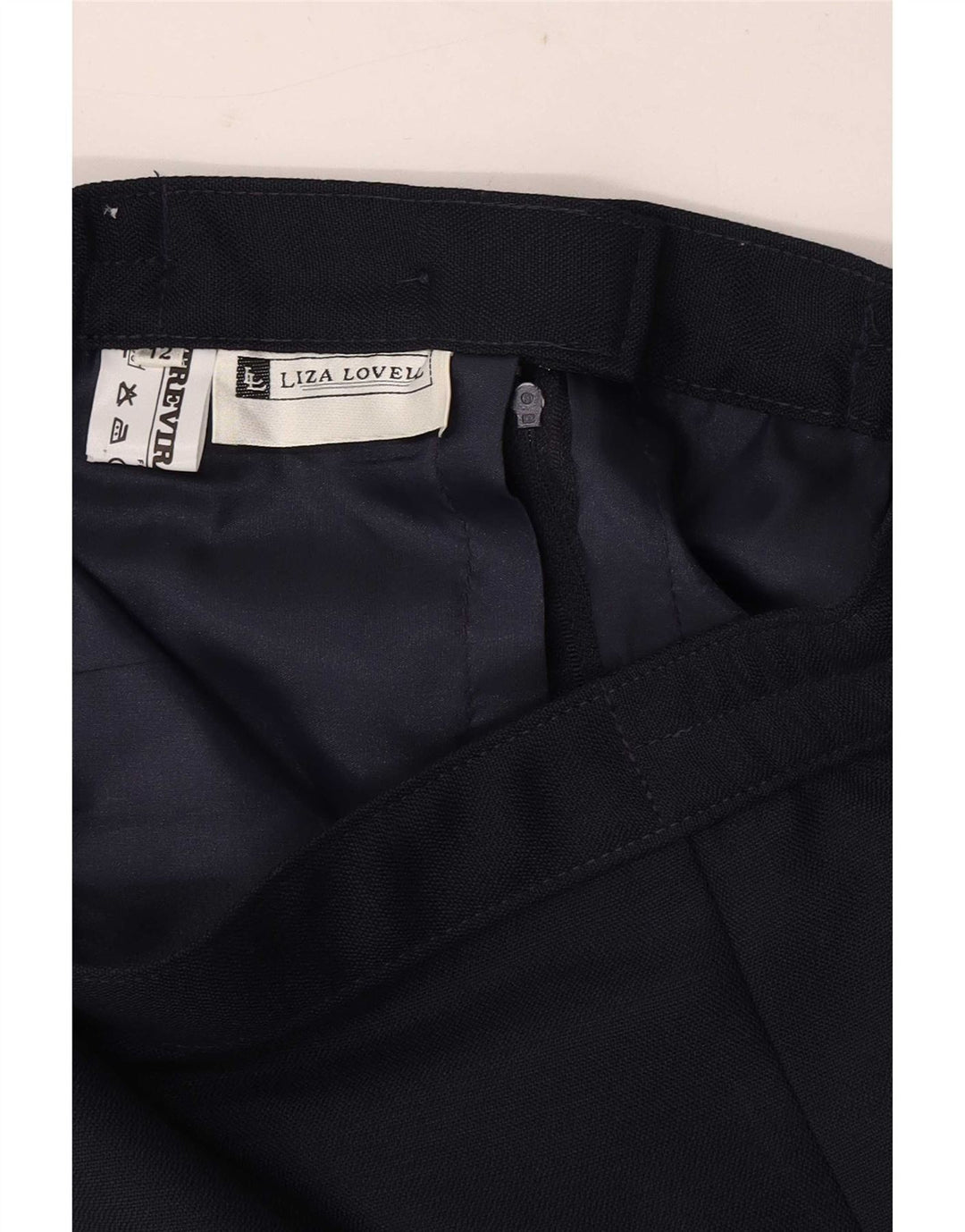 Vintage kvinders blyantnederdel UK 12 Medium W28 Marineblå polyester