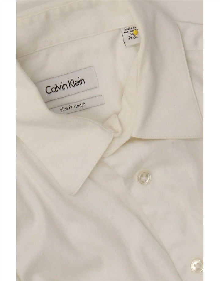 Calvin Klein Herre Slim Fit Skjorte Størrelse 15 Medium Hvid Bomuld