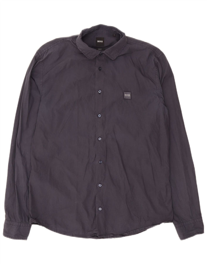 Hugo Boss Herre Slim Fit skjorte Stor marineblå bomuld