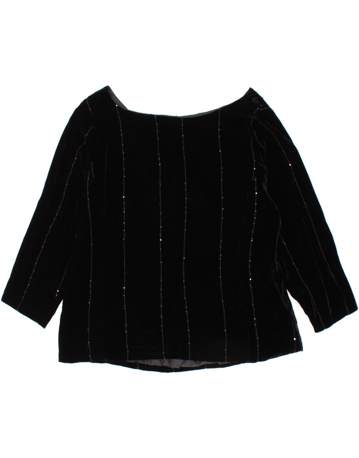 VINTAGE Womens 3/4 Sleeve Blouse Top UK 12 Medium Black Striped Vintage Vintage and Second-Hand Vintage from Messina Hembry 