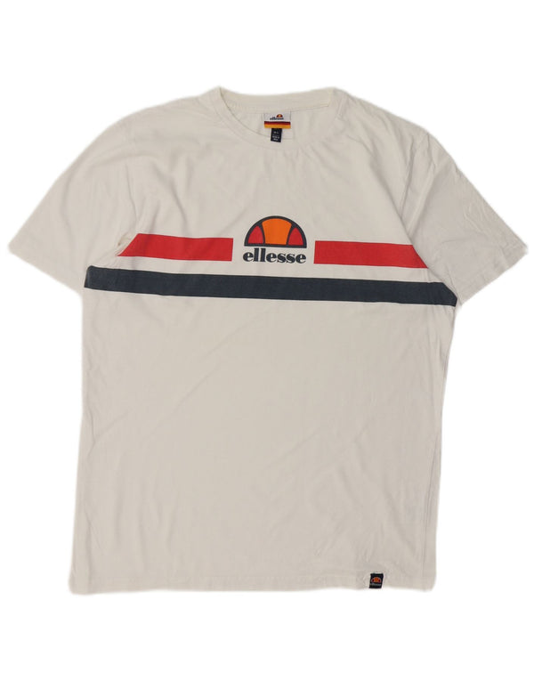 Ellesse Herre T-Shirt Top Stor Hvid Colourblock Bomuld