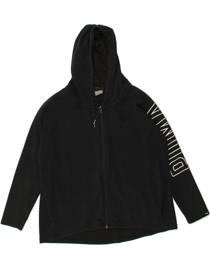 PUMA Womens Oversized Graphic Zip Hoodie Sweater UK 8 Small Black | Vintage Puma | Thrift | Second-Hand Puma | Used Clothing | Messina Hembry 