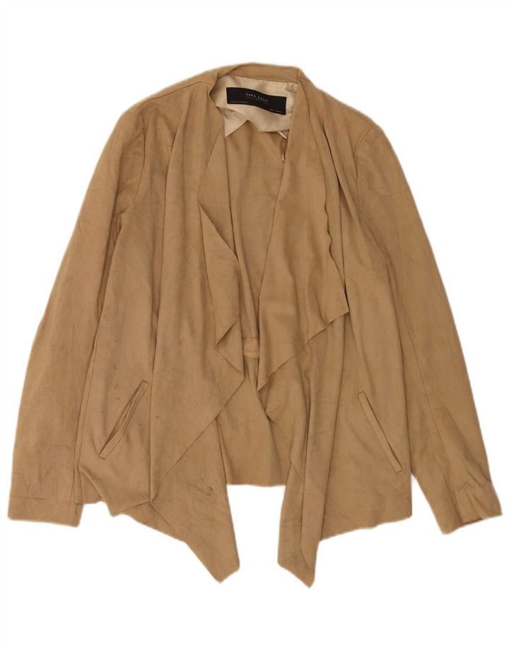 Zara Womens Oversized Asymmetrisk Cardigan Sweater UK 10 Small Beige