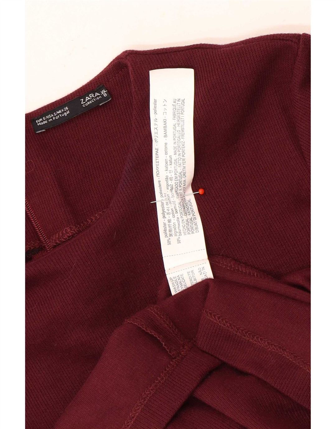 Zara Dame Langærmet Skede Kjole UK 8 Small Maroon Polyester