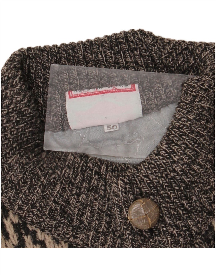 Vintage herre abstrakt mønster cardigan sweater IT 50 mellemgrå