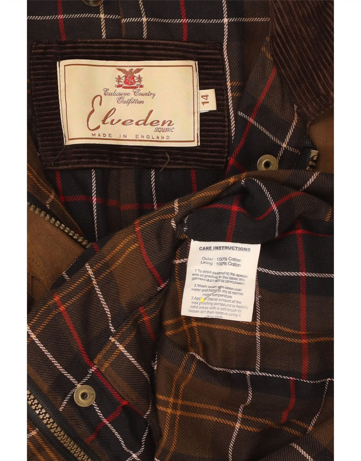 VINTAGE Vokset bomuldsjakke til kvinder UK 14 Stor brun bomuld