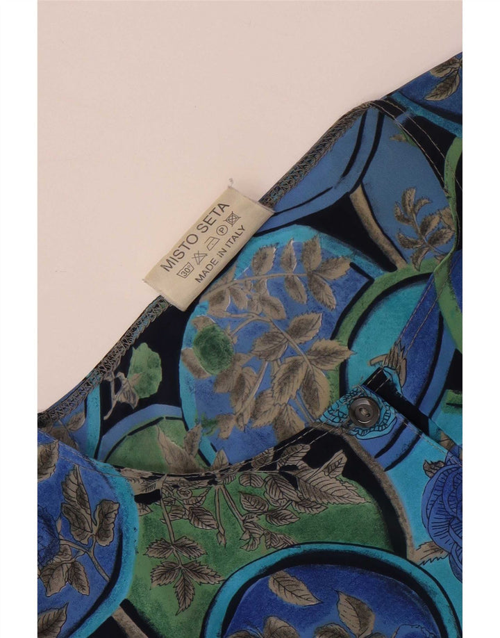 Vintage Dame Bluse Top UK 16 Large Blue Floral Silke