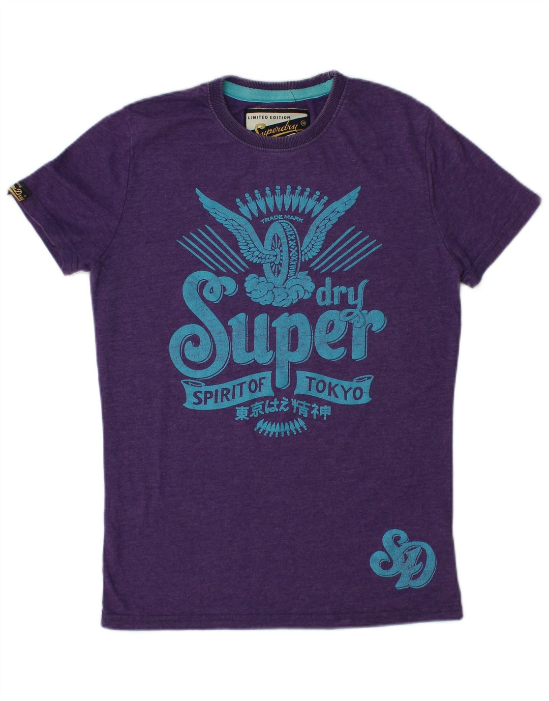 SUPERDRY Grafisk T-shirt top til kvinder UK 12 Medium Lilla Bomuld