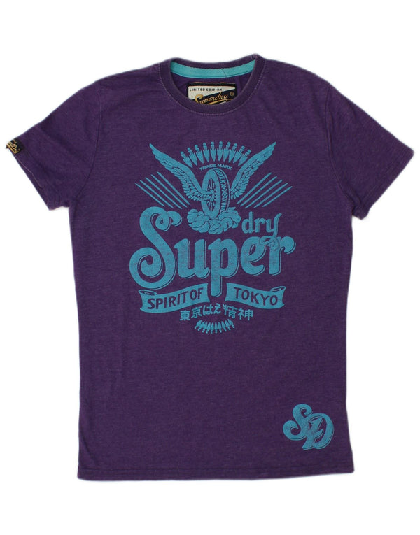 SUPERDRY Grafisk T-shirt top til kvinder UK 12 Medium Lilla Bomuld