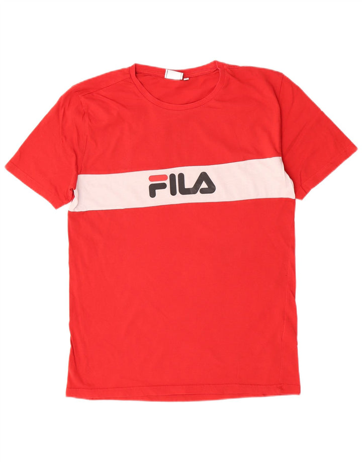Fila Herre grafisk T-shirt Top Medium Rød Colourblock Bomuld