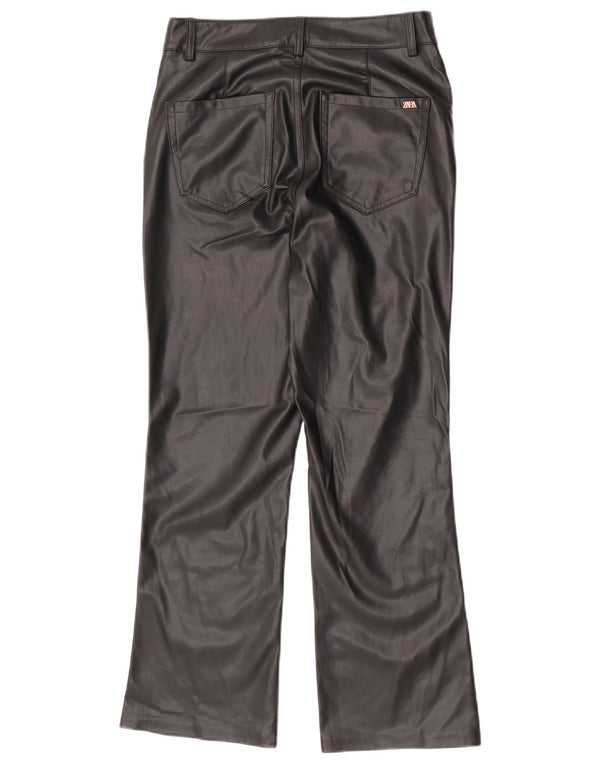 Zara Womens Bootcut Faux Leather Trousers EU 38 Small W28 L26 Black