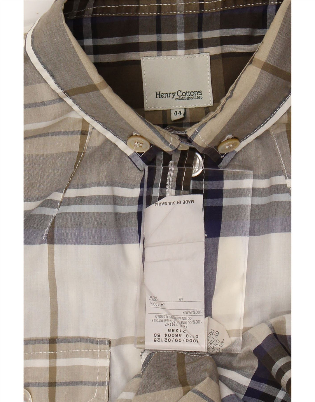HENRY COTTONS Womens Short Sleeve Shirt IT 44 Medium Khaki Check Cotton
