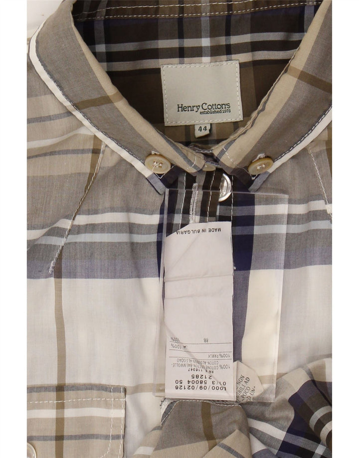 HENRY COTTONS Womens Short Sleeve Shirt IT 44 Medium Khaki Check Cotton