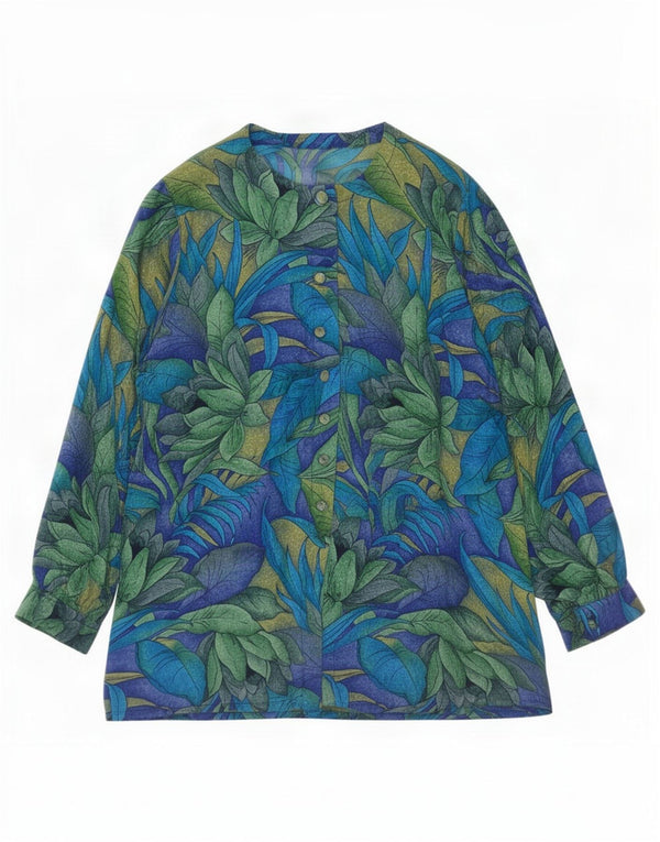 Vintage dameskjorte bluse UK 16 Large Blue Floral