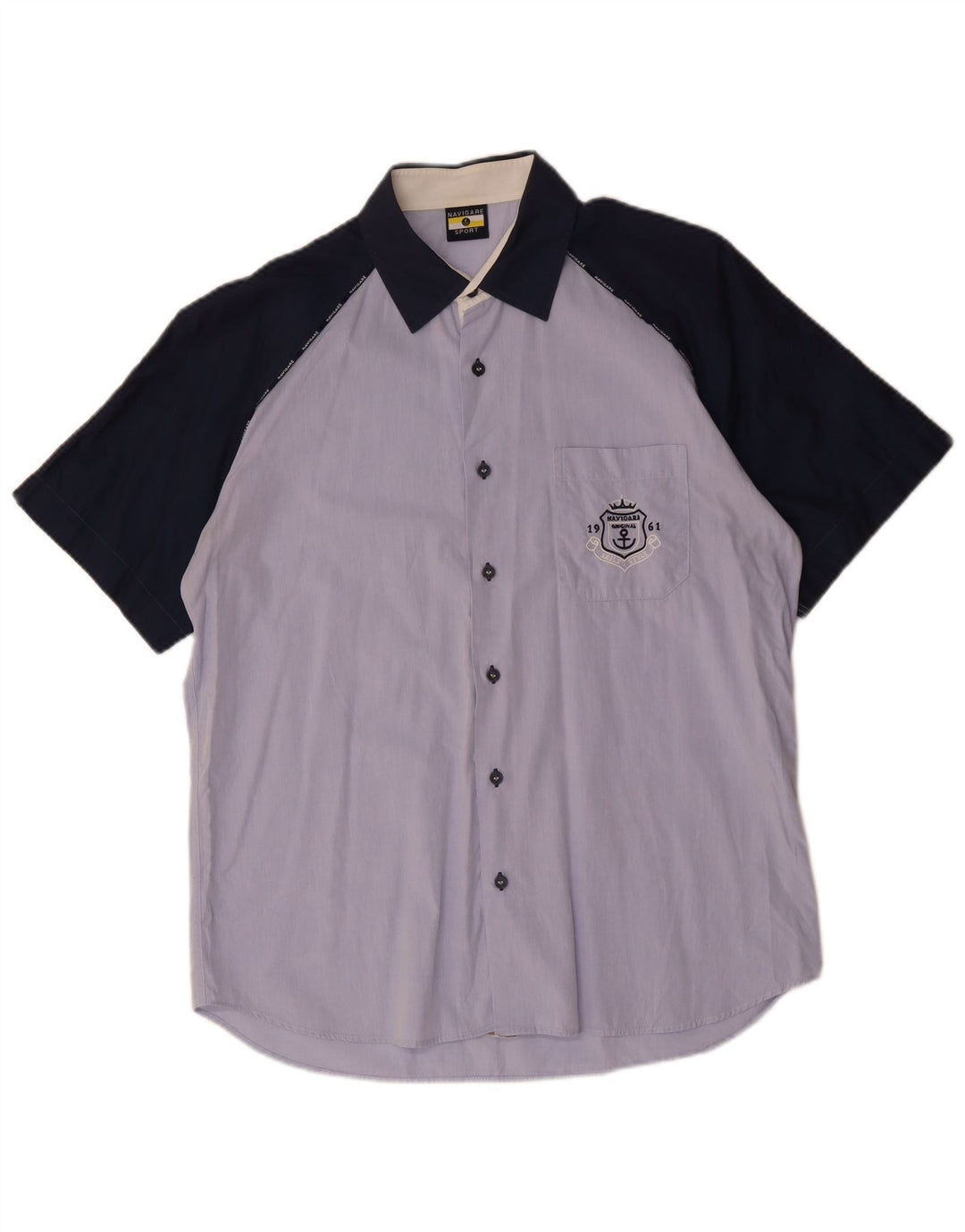 NAVIGARE Mens Short Sleeve Shirt Large Blue Colourblock