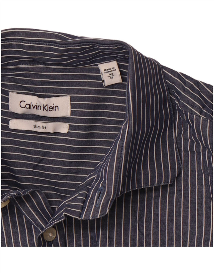 CALVIN KLEIN Herre Slim Fit skjorte str. 43 Large Navy Blue Pinstripe