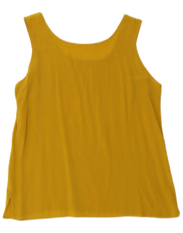 Vintage Dame Ærmeløs Bluse Top UK 8 Small Yellow Silk