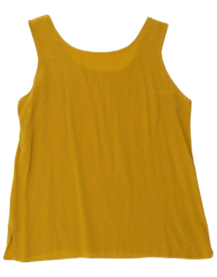 Vintage Dame Ærmeløs Bluse Top UK 8 Small Yellow Silk