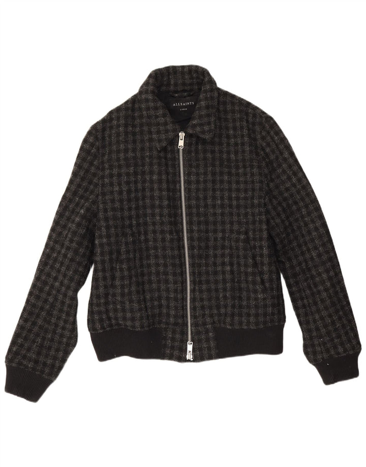 All Saints Herre Bomber Jacket UK 40 Large Grey Check Wool