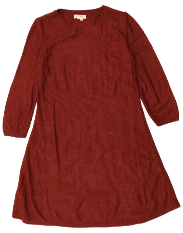 FAT FACE Womens 3/4 Sleeve Jumper Dress UK 12 Medium  Maroon Acrylic