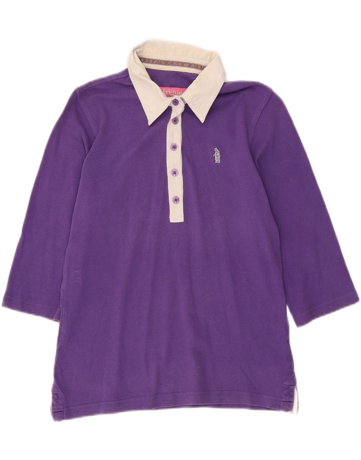 REFRIGUE Womens Graphic Polo Shirt UK 12 Medium Purple Colourblock