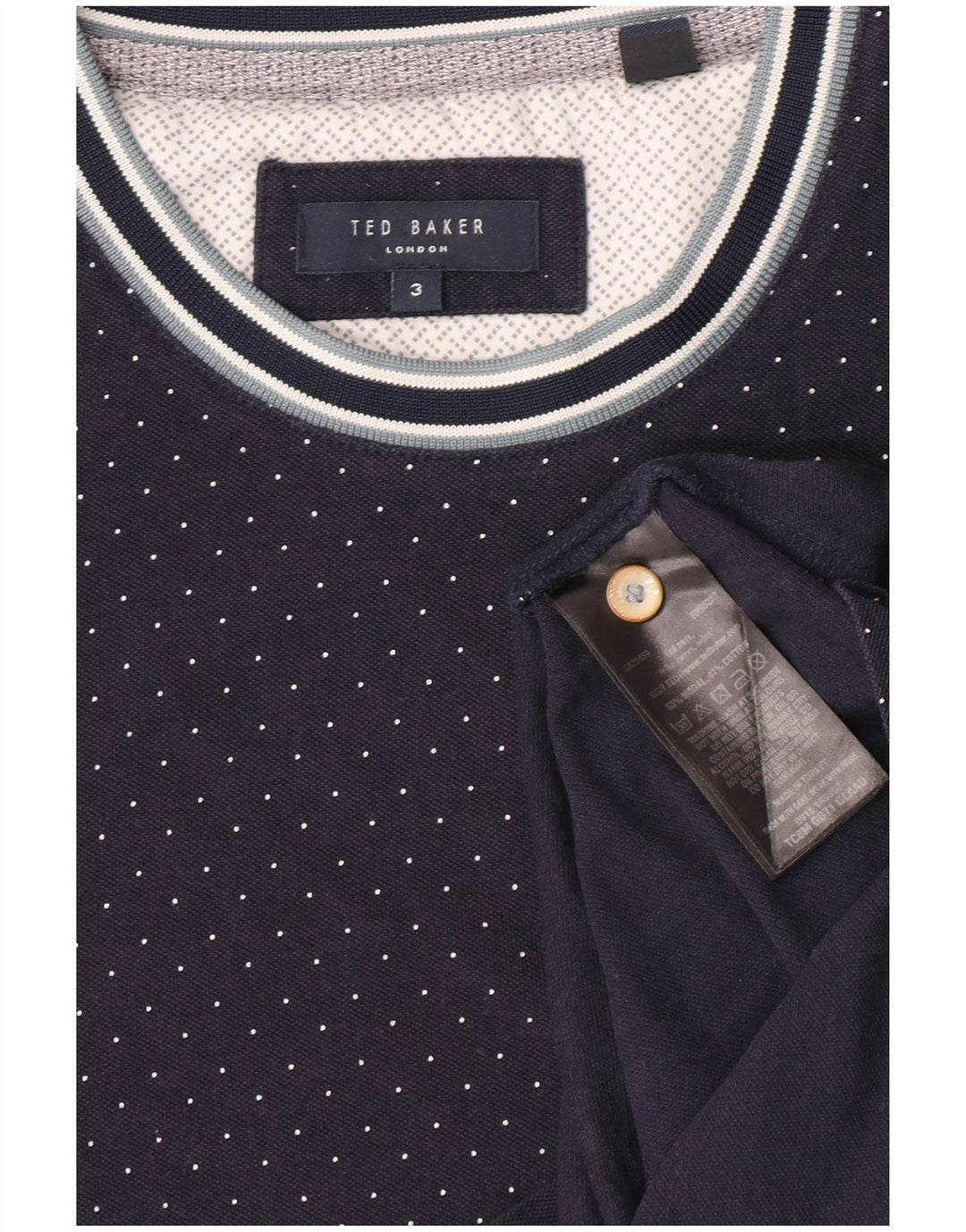 Ted Baker Herre T-Shirt Top Størrelse 3 Medium Navy Blue Spotted Modal