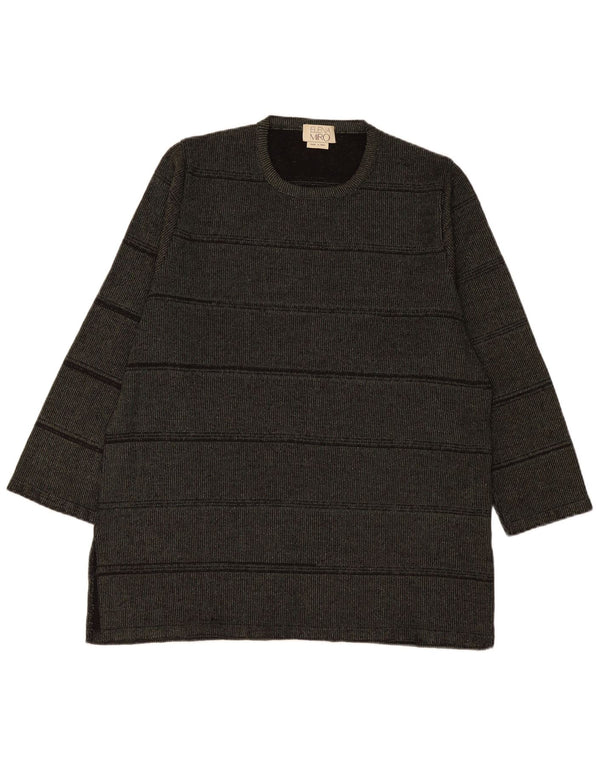 ELENA MIRO sweater med rund hals til kvinder UK 18 XL Khaki stribet viskose