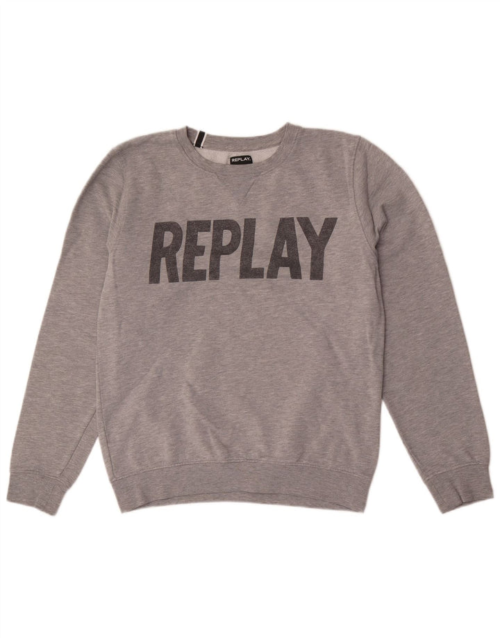 Replay Herre Grafisk Sweatshirt Jumper Medium Grey Flecked Bomuld